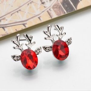 Red Crystal Reindeer Christmas Holiday Earrings Festive Party Wear Holiday Ready